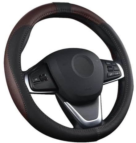 OFZVEO Auto Lenkrad Abdeckung Lenkradschutz Lenkradhülle PU Leder Universal 37-38cm / 15 rutschfest Atmungsaktiv Langlebig (Braun)
