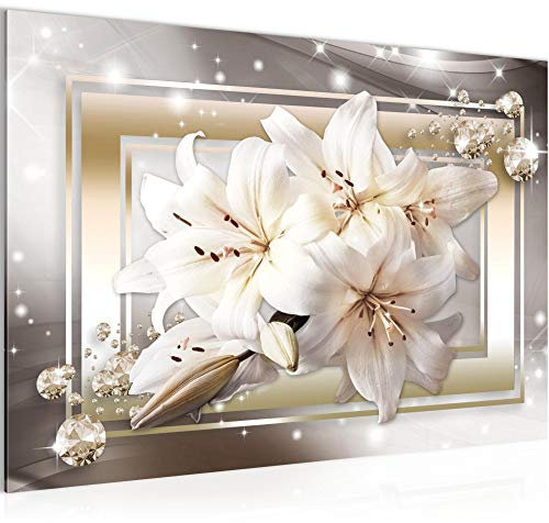 Runa Art Bild Blumen Lilien Modern Wandbilder Wohnzimmer 1 Teilig - Made In Germany - Diamant Beige Braun Flur 021715a