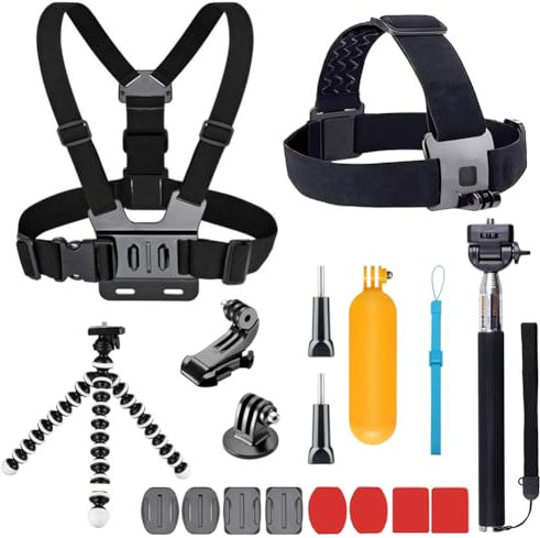 YHTSPORT 11-in-1-Zubehör-Set für Action-Kamera, kompatibel mit GoPro Hero 9, 8, Max, 7, 6, 5, 4, Black, GoPro 2018, Session, Fusion, Silber, Weiß, Insta360, DJI, SJCAM, Apeman, AKASO etc.
