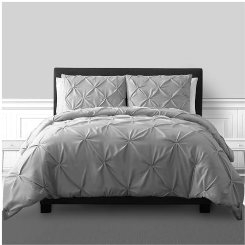 GC GAVENO CAVAILIA Pintuck Bedding Set, Single Size, Silver | Lightweight Easy Care, Breathable & Skin-Friendly, Pinch Pleated Quilt Cover, Soft Polycotton Duvet Cover with Pillowcase