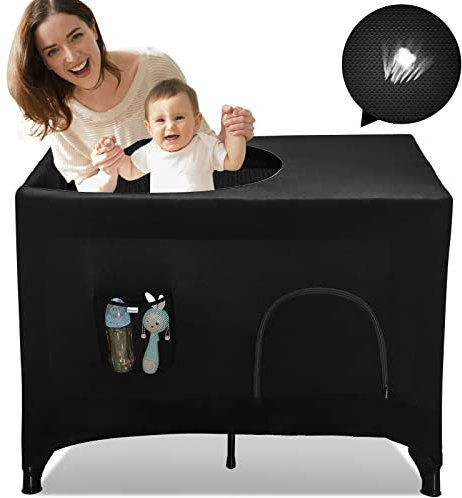 Hiaksedt Pack N Play - Funda opaca para cuna para empacar y jugar, tienda de campaña opaca transpirable para cuna de viaje, cubierta de red elástica portátil para interiores y exteriores, corralito de