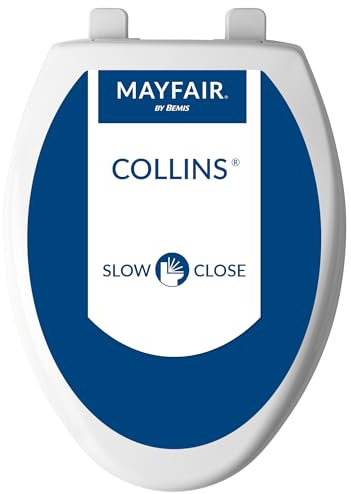 Mayfair 18100SL 000 Collins Slow Close Plastic Toilet Seat That Will Never Loosen, with Super Grip Bumpers, Elongated, Long Lasting Solid Plastic, White