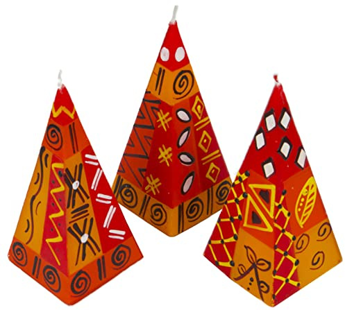 Afrika-Deko 3er Kerzenset “Zahabu handbemalte Pyramidenkerzen aus Afrika handgefertigte afrikanische Pyramiden Kerze in Verschiedene Designs