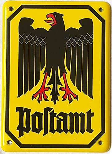 Emaille Schild 14x10 cm POSTAMT Deutschland gelb m. Adler Sonderedition Sammler Geschenk Email Schild Wand Deko