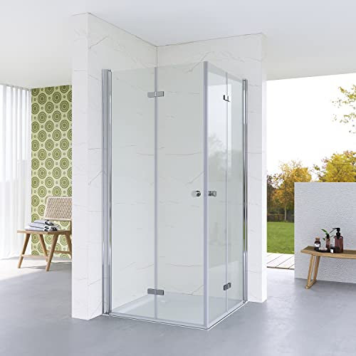 Duschkabine Eckeinstieg Falttür 90x90 x 187 cm Eckdusche Falttüren Begehbare Dusche Duschabtrennung Ecke Bodengleich Barrierefreie Duschwand Glas faltbar klappbar rahmenlos 5 mm Echtglas ESG klar