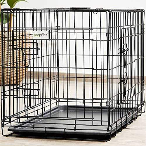 zooprinz Faltbare Hundebox aus stabilem Eisen – Hundekäfig mit 2 Türen – inklusive Bodenschale für deinen Hund – mit Transportgriff – in 4 Größen verfügbar (122 x 74,5 x 80,5 cm)