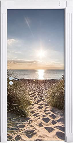 VIRANDA Türtapete Selbstklebend Türposter -STEG ZUM MEER Türfolie 3D Ostsee Nordsee Strand 80x200cm