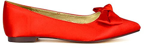 ESSEX GLAM Womens Flat Bridal Pumps Ladies Satin Bow Pointed Toe Bridesmaid Wedding Shoes Size 3-8