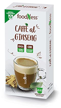 Foodness Caffè Al Ginseng Con zucchero di Canna - 10 Capsule - Compatibili con le Macchine ad uso domestico Nespresso®*