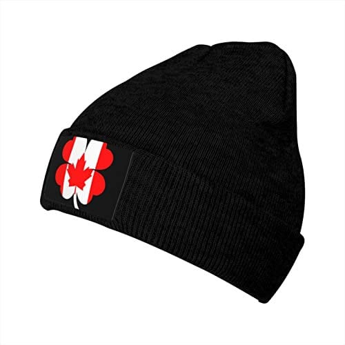 843 Beanie Mütze Kanada Flagge Vierblättriges Kleeblatt Unisex Mütze Komfortabel Nachtmütze Elastisch Mütze, Für Winter, Laufen, Herbst
