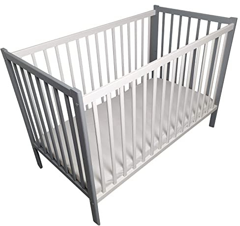 Bello24 - Kinderbett Babybett Bello Basic – Ökologisch und aus Massivholz 3 Fach höhenverstellbar inkl. Matratze mit DREI herausnehmbaren Latten 60 x 120 (Grau)