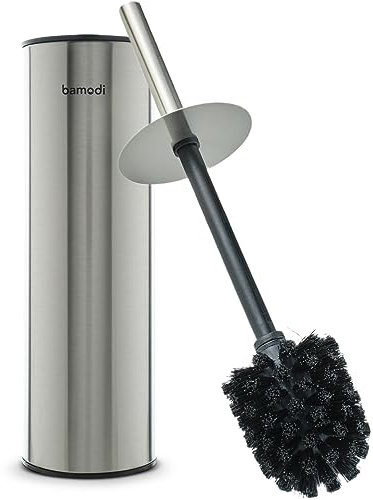 Bamodi Edelstahl Klobürste und Behälter – Mit Spritzschutz und – Silber Toilettenbürste