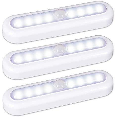 STAR-SPANGLED Schrankleuchten LED Batterie Bewegungsmelder, Schrankbeleuchtung Akku, Nachtlicht mit Haftend, Sensor Licht für Flur, Treppen, Kabinett, Schlafzimmer, Küche (18cm, Weiß, 3 Stück)