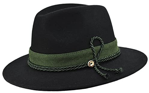 Melegari Tiroler Hut Loden Garmisch | Berghut | Alpenmütze | Herren Damen | Sommer/Winter, Schwarz, 56