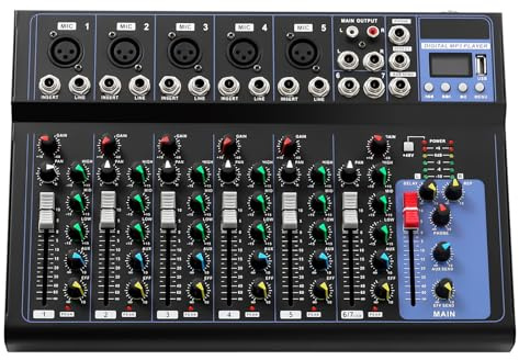Mixer audio Bluetooth a 7 canali, mixer portatile con console di miscelazione audio DJ USB per registrazioni computer Live Studio Audio