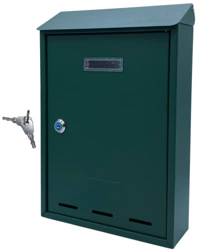 Cassetta Postale da Parete, per Esterno, in Acciaio Galvanizzato con Finestrella, Chiusura a Chiave e Targhetta Nome, Buca - MADE IN ITALY (Verde)