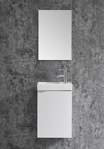 Home36 Badmöbel-Set NOVA weiß, 40 x 60 x 22 cm, Set mit Spiegel, Badschrank, Keramik Waschbecken mit Unterschrank, Waschtisch, Waschbeckenunterschrank, Gäste WC, Badezimmerschrank Set