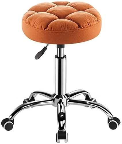 Rollhocker, Hocker auf Rädern, Salon- und Friseurhocker, Rollhocker, höhenverstellbarer Drehhocker, Stuhl für Salon, Fabrik, Salon, Geschäft, Bar, Klinik, runder Pu-Drehstuhl (Stoff, orange, neun