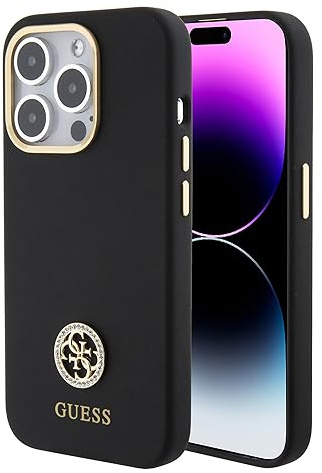 CG MOBILE Guess Silikonhülle mit 4G Strass Logo Hülle für iPhone 15 Promax - Schwarz