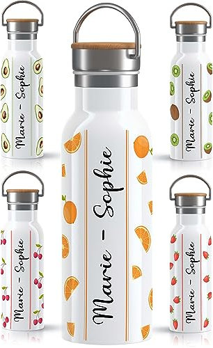 OWLBOOK Tropische Früchte Orangen Trinkflasche personalisiert Edelstahl Wasserflasche für Frauen Damen - Thermosflasche [600ml] - nachhaltige Sportflasche auslaufsicher schadstofffrei | BPA frei