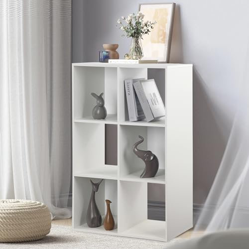 PACHIRA Bücherregal mit 3 Ebenen, 2 * 3 Holz Bücherschrank Stufenregal, Standregal mit 3 Fächern, offenes Aufbewahrungsregal Würfelregal für Kleidung, Spielzeug, Büroregal für Wohnzimmer