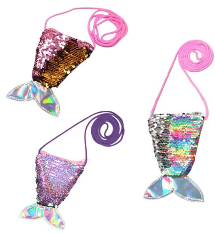 BZKSER 3 pcs Porte-Monnaie à Paillettes,Porte-Monnaie à Paillettes pour Petites Mini Portefeuilles en Peluche Sac à Bandoulière Sirène Paillettes,Porte Monnaie Fille Cadeau Anniversaire de Sirène