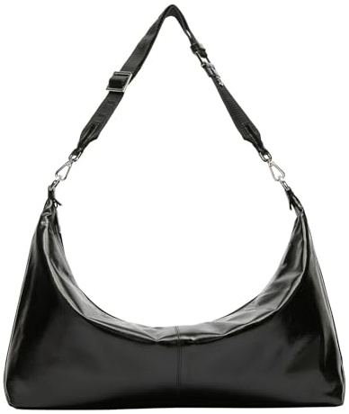 LIEBESKIND BERLIN Leder Schultertasche Paris 4 Paper Touch Crinkle Hobo Bag Black schwarz