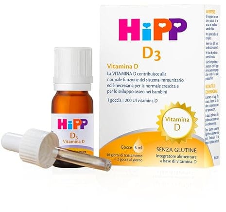 HiPP- HiPP D3, Vitamina D3, Integratore Alimentare, Bambini, in Gocce, Flacone 5 ml, con Pratica Pipetta Contagocce, Senza Glutine