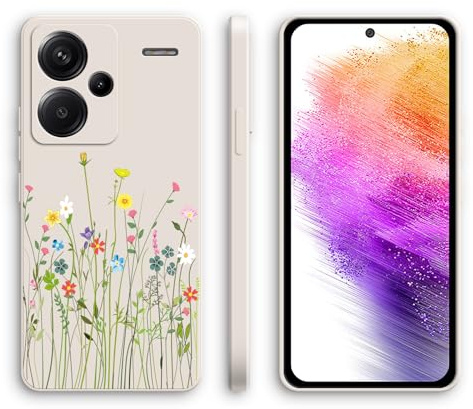 XINYEXIN Silicone Case for Xiaomi Redmi Note 13 Pro Plus 5G (Pro+ 5G) with Cute Pattern Slip Resistant Slim Fit Shockproof Protective Phone Case Cover - Flowers, White