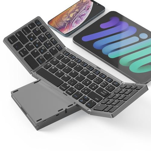 Sikai Teclado Dobrável Português Ç, Teclado Bluetooth para Tablet com Teclado Numérico para Todos os Dispositivos Android,Windows,PC,Teclado Recarregável Sem Fios para Português