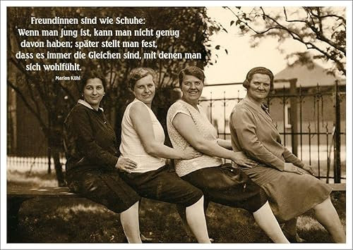 Lustige Vintage Postkarte für beste Freundinnen - Retro-Stil mit Spruch 'Freundinnen sind wie Schuhe' Geschenk für Geburtstag, Freundschaft & Zusammenhalt - Charmante Erinnerung an alte Zeiten.