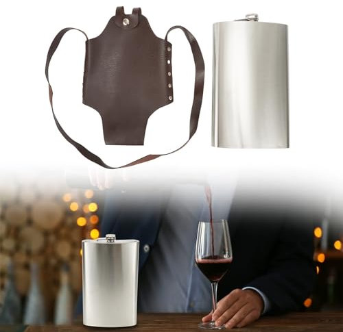 Petacas grandes de 1,814.4 g para exteriores, portátil, para vino, botellas de metal, petaca + fundas de cuero