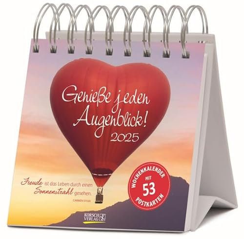 Korsch Verlag Genieße jeden Augenblick - Postkartenkalender 2025 - Wochenkalender 53 Postkarten mit inspirierenden Sprüchen - 17 cm x 16 cm