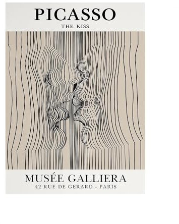 GYTRI CGFHJ Picasso DER Kuss Poster Abstrakte Wandkunst Picasso Leinwand Gemälde Schwarze Linie Gesicht menschlicher Körper Drucke für Heimdekoration Bild 50x70cm ungerahmt