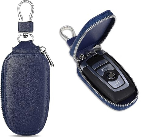 Andibro Universal Car Key Fob Case, PU Leather Car Key Fob Holder Key Organizer with Metal Hook Remote Key Fob Cover with Keychain(blue)