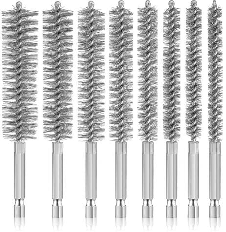 8 PCS Stainless Steel Wire Bore Brushes, Wire Brush Set Thick Flexible Feeding Tube Cleaning Brushes Cleaning Steel Brush Hex Shank Handle for Power Drill