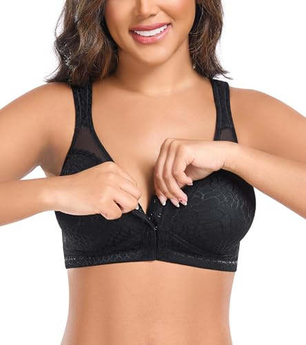 Curyon Women's Front Closure Minimiser Bra Wireless Plus Size Full Coverage | Non Padded, X Back, Firm Support, Full Figure, Jacquard, Everyday Bras