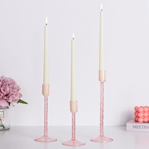 Hewory Chandelier en Verre Porte-Bougie Bougie bâton : Set de 3 Chandeliers Bougie bâton Rose Vintage Déco Salon Porte-Bougie bâton Déco Noël Porte-Bougie bâton pour Mariage Décoration de Table
