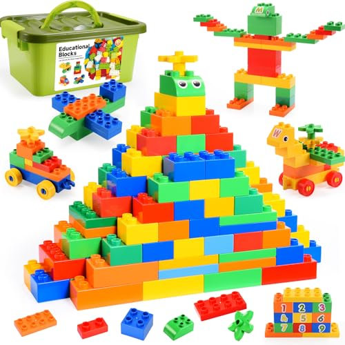 iKidiki Duplo ab 2 3 4 5 6 Jahre, Großen bausteine Set Kinderspielzeug ab 3-6 Jahre Junge Mädchen Duplo Steine Lernspielzeug mit Box Geschenk für Kinder