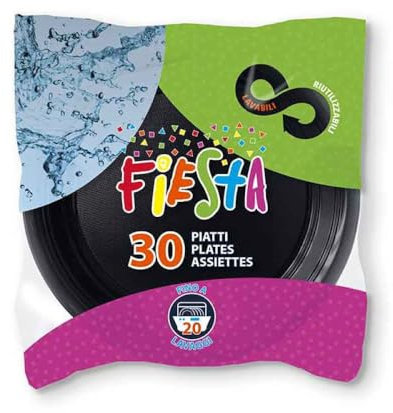 Generico 30 assiettes plates colorées en plastique réutilisables de 22 cm | Assiettes rigides lavables | Différentes couleurs | Pour fêtes événements anniversaires (Noir)