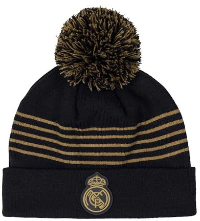 Real Madrid Mütze mit Bommel Real – Offizielle Fußball-Kollektion – Herrengröße, Schwarz , Einheitsgröße
