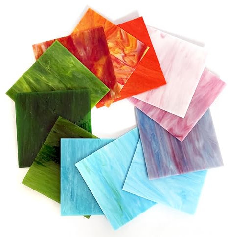 Hojas de vitrales, 15,2 x 15,2 cm, juego de 12, vidrio de arte de catedral para atrapasueños, manualidades, decoración de bricolaje (mezcla de colores 3)