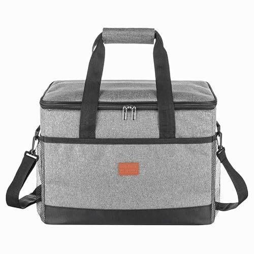 BUOAZR 30L Kühltasche, Groß Picknicktasche, Auslaufsicher & Wasserdicht, Klappbare Lunchtasche, Isoliertasche Thermotasche, Tragbare Lunchbag für Camping Strand BBQ Picknick Wandern, Grau