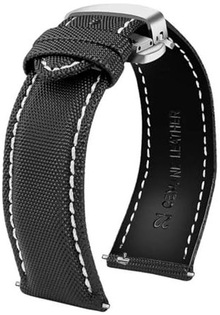 JVEIWAD 20 mm 21 mm 22 mm 23 mm 24 mm Nylon-Leder-Armband, kompatibel mit Tag Heuer Citizen No.5 WATCH Herren Damen Canvas Stoff Uhrenarmband(White line-silver,21mm)
