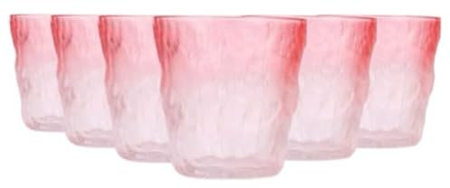 TRESV Set de 6 Vasos Colores o Transparente, Vaso de Cristal agua de 270 ml, Vaso de Agua y Bebidas, Aptos para Lavavajillas (Vaso Rosa 270ml)