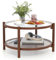 COSTWAY 78cm Round Coffee Table, 2-Tier Tempered Glass Cocktail Center Table with Handmade Rattan Shelf, Wooden Accent Tea Sofa Side Table for Living Room Bedroom Office