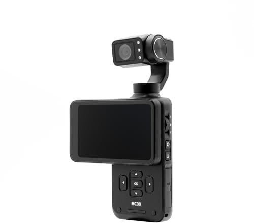 AGFA Photo Gimbal Realimove MC3X - Caméra Stabilisateur 3 Axes 4K Ultra HD, Écran Tactile Rotatif 3,5, 20 MP, Suivi de Visage, Vision Nocturne, Grand Angle 120°, Wi-FI, Autonomie 170 Min - Noir