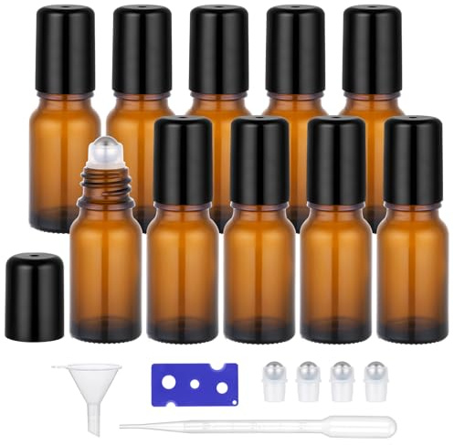 Segbeauty Flacon Roll on Vide en Verre, 10 Pezzi 10ml Bouteille à Rouleaux, Flacon Huile Essentielle Vide, Anti-UV, avec Billes en Acier Inoxydable, pour Voyage (Marron)