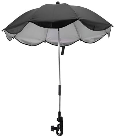 CALLYSONIC Sombrilla para cochecito de bebé, sombrilla con dispositivo de fijación de clip, ajustable 360 grados, protección UV, sombrilla universal para cochecito (negro)