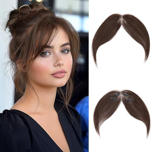MY-LADY Pony Haarteil 100% Remy Clip in Pony Echthaar, Mittelseitenteil Haar Topper One Piece Clip in Pony Fringe Acht Charakter Human Hair for Frauen Farbe Mokkabraun